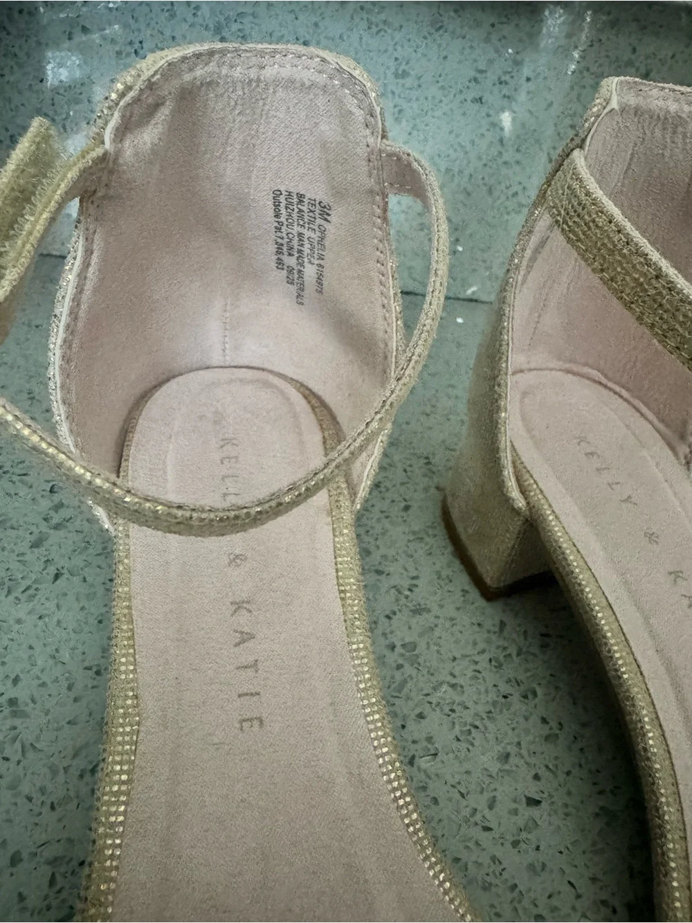 Kelly & Katie Champagne Gold Embellished Block Heel Sandals
